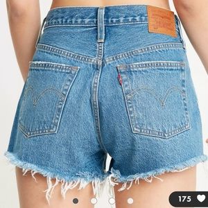 Levi 501 high waisted raw hem denim shorts